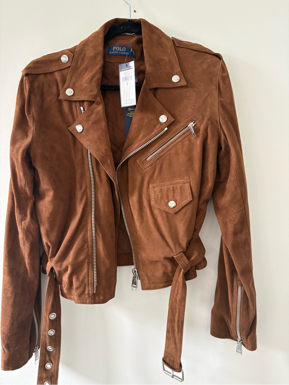 Ralph Lauren Brown Suede Moto Jacket with Silver Hardware - Picture 3 of 4